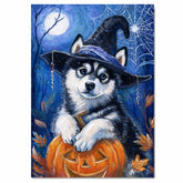 Siberian Husky Dog Haunted Decor Wall Art for Halloween Home Children's Room Decoration Print for Pet Lovers on Ready to Hang 1.5" Thick Canvas Wrap, Floating Framed Canvas, Flat Rolled Canvas